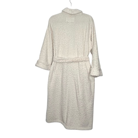 Oscar de la Renta Cream Plush Leopard Embossed Patterned Long Robe Sz L/XL - Picture 2 of 14